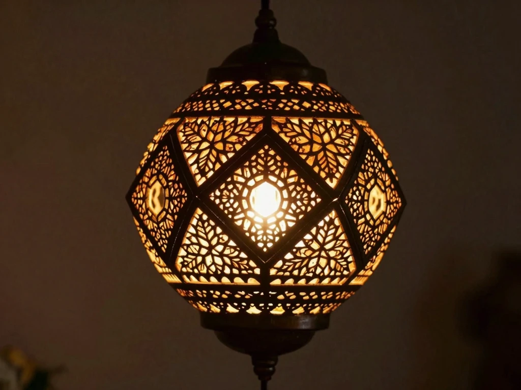 Handcrafted pendant lamp with geometric design and artisanal details